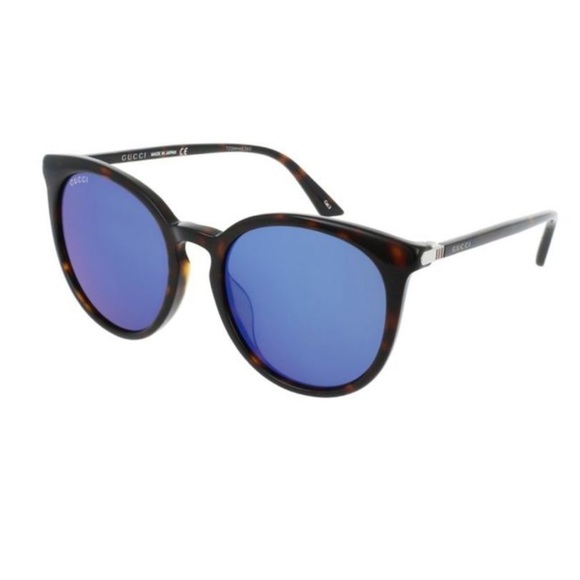 Gucci GG0064SK 003 Tortoise Blue Round Sunglasses - Picture 1 of 9